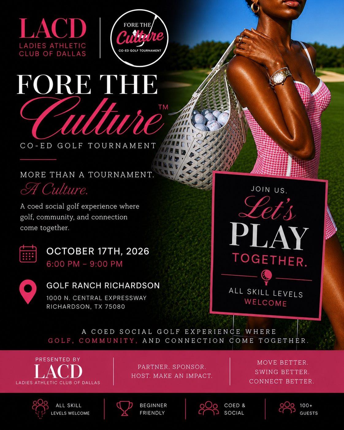 Fore the Culture co-ed golf tournament flyer with October 17, 2026 event details